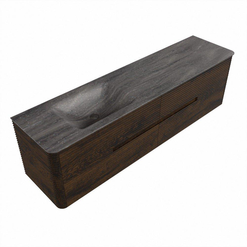 Mondiaz CIRO-DLUX Badkamermeubelset - 180x45x50cm - Solid surface wastafel Oza - 1 wasbak Links - zonder kraangaten - 4 lades - Walnut SW1530658