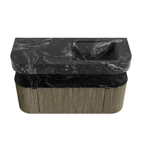 MONDIAZ THOR-DLUX 120cm meuble de salle de bains arrondi gauche + droite couleur Shadow avec 1 tiroir et 2 portes. Vasque suspendue CLOUD droite sans trou de robinet couleur Lava. SW1463155