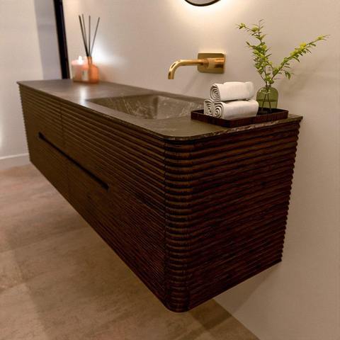 Mondiaz CIRO-DLUX Badkamermeubelset - 170x45x50cm - Solid surface wastafel Lava - 1 wasbak Rechts - zonder kraangaten - 4 lades - Walnut SW1530199