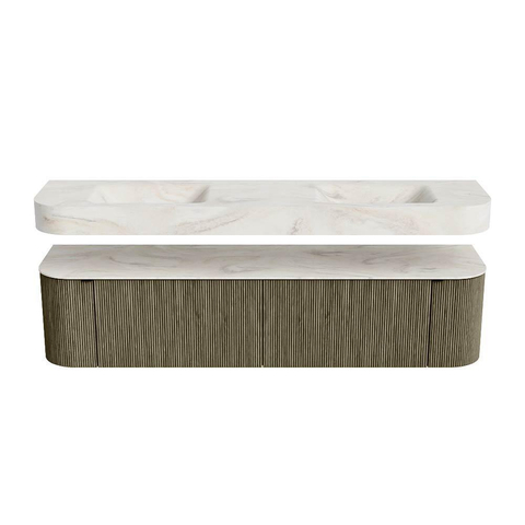MONDIAZ THOR-DLUX Meuble de salle de bains - 190cm - arrondi gauche + droite - couleur Shadow - 2 tiroirs et 2 portes - Vasque suspendue CLOUD Double 2 trous de robinet - couleur Ostra SW1466593