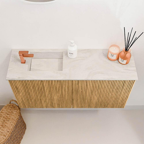 Mondiaz JOYA-DLUX 80cm toiletmeubel - kleur Oak - Wastafel FAYE positie Links 1 kraangat kleur Ostra. SW1422257