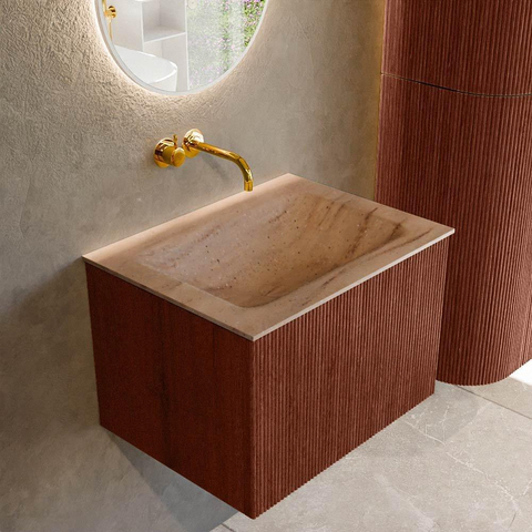 MONDIAZ KURVE-DLUX Meuble de salle de bains 60 cm couleur Ruby avec 1 tiroir et 0 porte. Lavabo CLOUD Central sans trou de robinet Saba. SW1433431