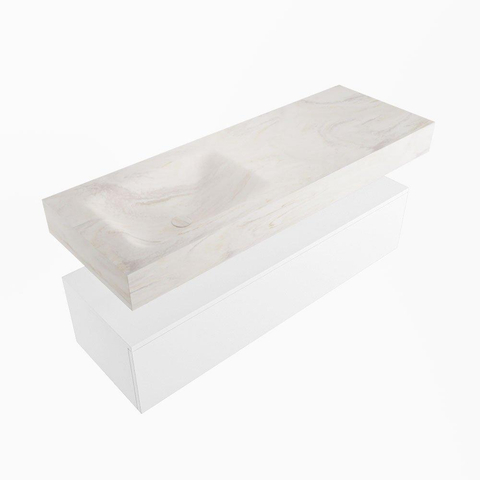 Mondiaz ALAN-DLUX Ensemble de meuble - 130cm - meuble Talc mat - 1 tiroir - Lavabo Cloud Ostra suspendu - vasque Gauche - 1 trou de robinet SW806769