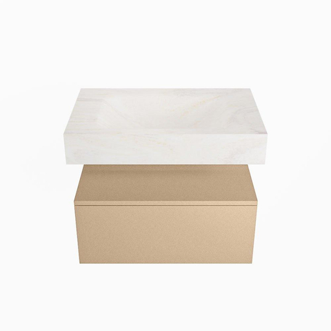 Mondiaz ALAN-DLUX Ensemble de meuble - 70cm - meuble Oro mat - 1 tiroir - Lavabo Cloud Ostra suspendu - vasque Centre - 0 trous de robinet SW807538