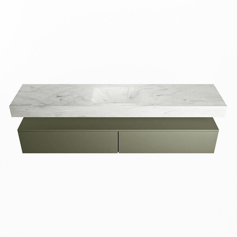 Mondiaz ALAN-DLUX Ensemble de meuble - 200cm - meuble Army mat - 2 tiroirs - Lavabo Cloud Opalo suspendu - vasque Centre - 1 trou de robinet SW807125