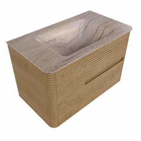 Mondiaz CIRO-DLUX Badkamermeubelset - 80x45x50cm - Solid surface wastafel Saba - 1 wasbak Midden - zonder kraangaten - 2 lades - Oak SW1531164