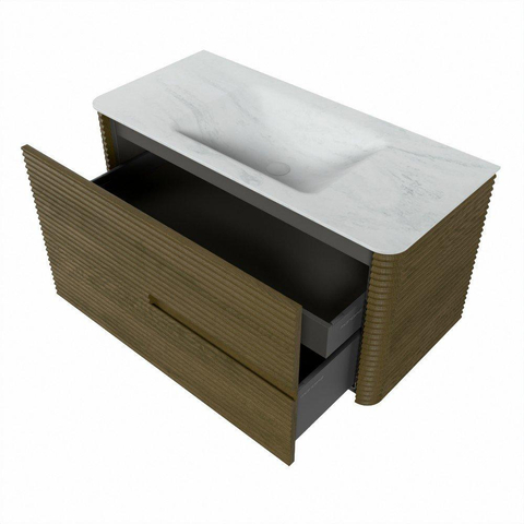 Mondiaz CIRO-DLUX Badkamermeubelset - 100x45x50cm - Solid surface wastafel Opalo - 1 wasbak Midden - 1 kraangat - 2 lades - Dusk SW1532942