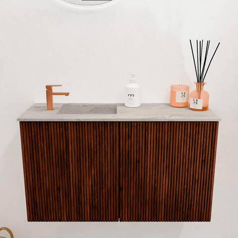 Mondiaz JOYA-DLUX 70cm toiletmeubel - kleur Ruby - Wastafel FAYE positie Links 1 kraangat kleur Glace. SW1423545