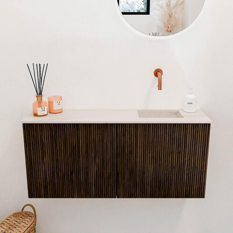 Mondiaz JOYA-DLUX 90cm toiletmeubel - kleur Walnut - Wastafel FAYE positie Rechts Zonder kraangat kleur Meli. SW1424424