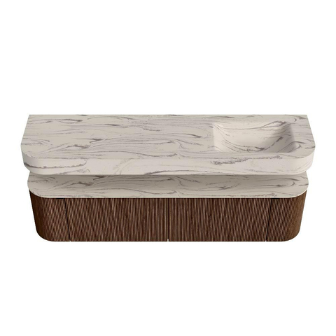 MONDIAZ THOR-DLUX 180cm meuble de salle de bains arrondi gauche + droite couleur Walnut avec 2 tiroirs et 2 portes. Vasque suspendue CLOUD droite 1 trou de robinet couleur Nata. SW1466212