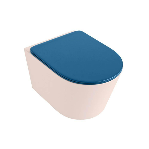 Mondiaz LAVIE hangtoilet – spoelrandloos – 36 x 53 cm – met softclose zitting – Rosee (roze), zitting Jeans (blauw) SW1208640