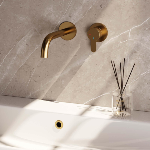 Ensemble de robinet encastrable Brauer Gold Edition - bec courbé à gauche - levier plat étroit - modèle D 1 - PVD - or brossé SW547638