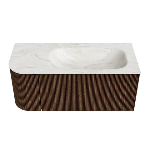 MONDIAZ KURVE-DLUX 105cm badmeubel met module 25 L kleur Walnut met 1 lade en 1 deur. Wastafel BIG SMALL rechts 1 kraangat kleur Ostra. SW1137818