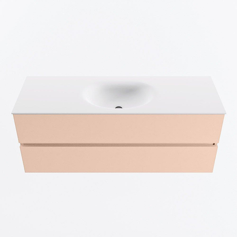 MONDIAZ VICA Ensemble meuble de salle de bains - 130cm - meuble bas rosee - 2 tiroirs - vasque moon au milieu - sans trous de robinet - version haute 60cm - talc SW1080359