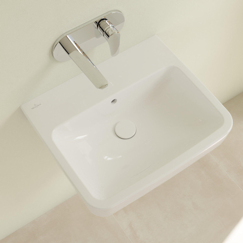 Villeroy & Boch O.novo wastafel - 55x46cm - zonder kraangat - met overloop CeramicPlus - White Alpine (glans wit) SW448367