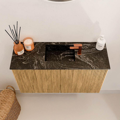 Mondiaz JOYA-DLUX 70cm meuble de salle de bains - couleur Oak - Vasque FAYE position Milieu 1 trou de robinet couleur Lava. SW1422056