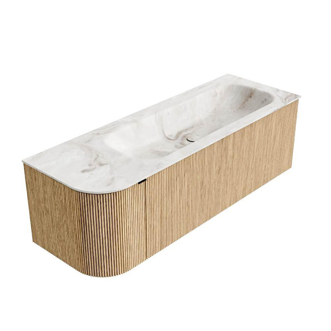 MONDIAZ KURVE-DLUX meuble de salle de bains 135cm avec module 25 L couleur chêne avec 1 tiroir et 1 porte. Lavabo BIG MEDIUM à droite sans trou de robinet couleur Frappe. SW1137354