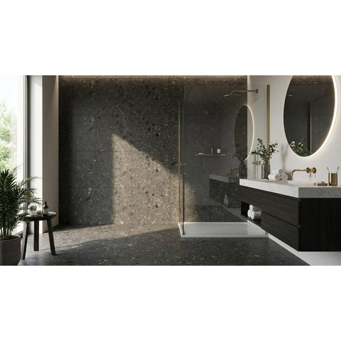 ÉCHANTILLON Terravito Mareno carreau mural et de sol - 60x120cm - 9.5mm - Rectangle - rectifié - Terrazzo - Noir Mat SW735706