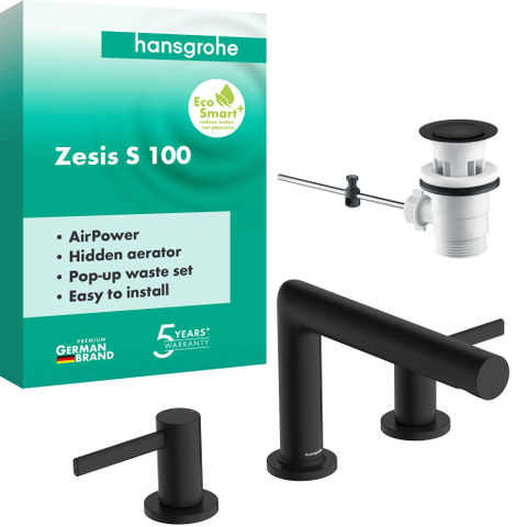 Hansgrohe Zesis S 3g wastafelkraan 100 popup trekwaste mat zwart SW1567453