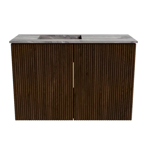 Mondiaz JOYA-DLUX 60cm toiletmeubel - kleur Walnut - Wastafel FAYE positie Links Zonder kraangat kleur Sombra. SW1424719