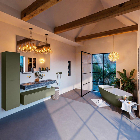 Mondiaz ALAN-DLUX Ensemble de meuble - 130cm - meuble Army mat - 1 tiroir - Lavabo Cloud Lava suspendu - vasque Gauche et droite - 0 trous de robinet SW808861