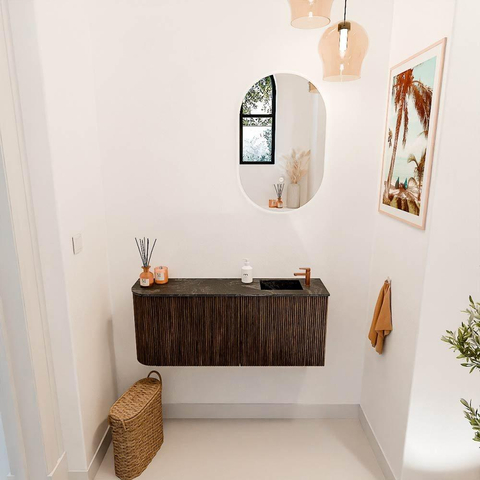 Mondiaz JOYA-DLUX 101.6cm toiletmeubel - ronding links kleur Walnut - Wastafel FAYE positie Rechts 1 kraangat kleur Lava. SW1422477
