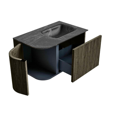Mondiaz KURVE-DLUX Ensemble de meuble de salle de bains - 75x46x40cm - 1 tiroir - 1 porte - vasque solid surface - droite - 1 trou de robinet - Shadow SW1414615