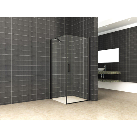 Wiesbaden Salone cabine avec 1 porte battante 900 x 900 x 2000 x 8 mm verre clair nano/mat noir SW545136