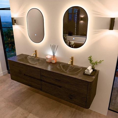 Mondiaz CIRO-DLUX Badkamermeubelset - 190x45x50cm - Solid surface wastafel Lava - 2 wasbak Dubbel - 2 kraangaten - 4 lades - Shadow SW1532506