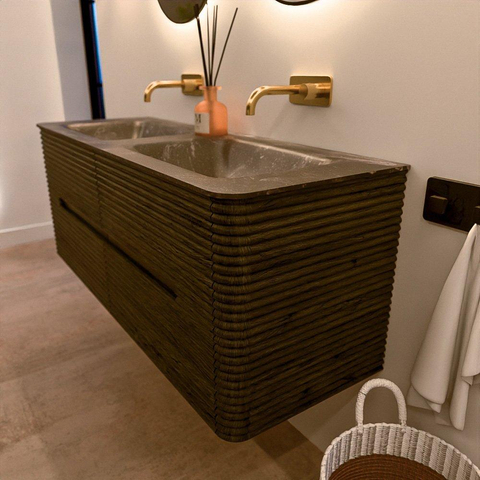 Mondiaz CIRO-DLUX Ensemble de meubles de salle de bains - 130x45x50cm - Lavabo solid surface Lava - 2 vasques double - sans trous de robinet - 4 tiroirs - Shadow SW1532275