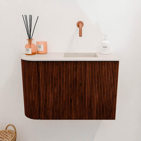 Mondiaz JOYA-DLUX 61.6cm toiletmeubel - ronding links kleur Ruby - Wastafel FAYE positie Rechts Zonder kraangat kleur Meli. SW1425374
