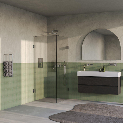 BRAUER Void Carving Cabine de douche - 80x100x200cm - porte battante - revêtement de verre - réversible - verre clair - Acier inoxydable brossé PVD SW1418104