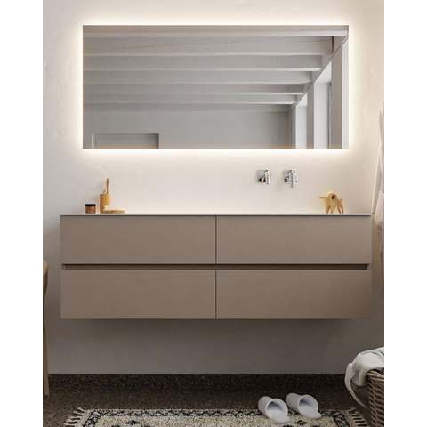 ENSEMBLE DE MEUBLE MONDIAZ VICA - 150 cm - 4 tiroirs - lavabo Cloud à droite - 0 trous de robinet - solid surface smoke SW411423