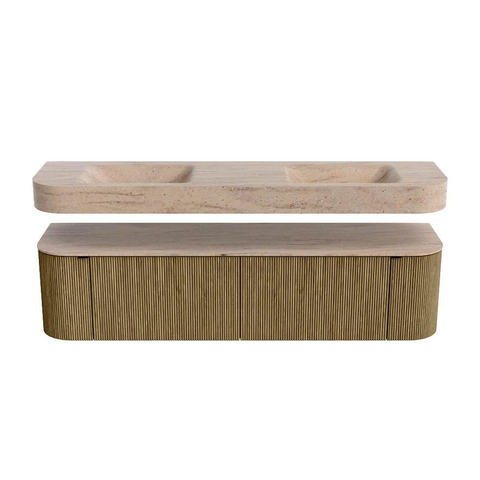 MONDIAZ THOR-DLUX 180cm meuble de salle de bains arrondi gauche + droite couleur Dusk avec 2 tiroirs et 2 portes. Vasque suspendue CLOUD Double 2 trous de robinet couleur Saba. SW1466261