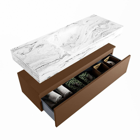 Mondiaz ALAN-DLUX Ensemble de meuble - 120cm - meuble Rust mat - 1 tiroir - Lavabo Cloud Glace suspendu - vasque Centre - 1 trou de robinet SW806074