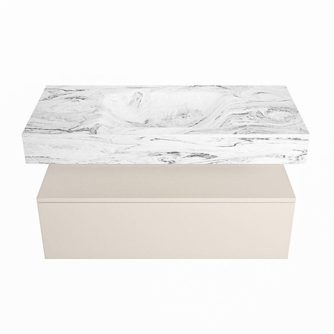 Mondiaz ALAN-DLUX Ensemble de meuble - 100cm - meuble Linen mat - 1 tiroir - Lavabo Cloud Glace suspendu - vasque Centre - 0 trous de robinet SW805949