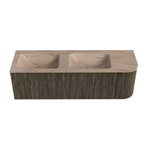 MONDIAZ KURVE-DLUX 145cm meuble de salle de bains arrondi Droite couleur Shadow avec 1 tiroir et 1 porte. Lavabo LEAF Double / Gauche sans trou de robinet Saba. SW1433272
