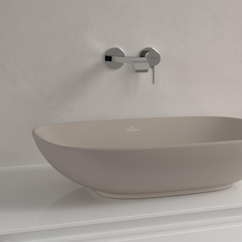 Villeroy & Boch Loop & Friends opzetwastafel - 56x38cm - zonder kraangat - zonder overloop CeramicPlus - mat almond (beige) SW644142