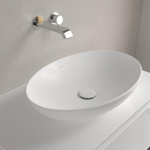 Villeroy & Boch Loop & Friends opzetwastafel - 56x38cm - zonder kraangat - met overloop CeramicPlus - Stone White (mat wit) SW644105