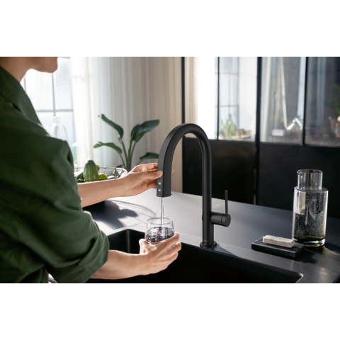 Hansgrohe Aqittura M91 SodaSystem 210, uittrekbare uitloop 1jetsBox, starter set mat zwart SW1567463