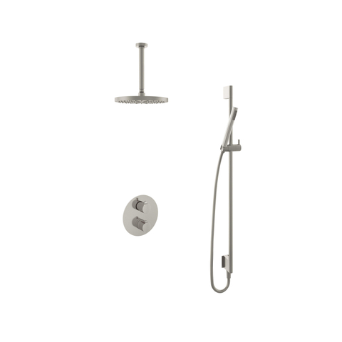 Hotbath Buddy IBS - Regendoucheset - 30cm plafondarm - 25cm ronde hoofddouche - staafhanddouche - glijstang - 2-weg-omstel - geborsteld nikkel (RVS) SW298864