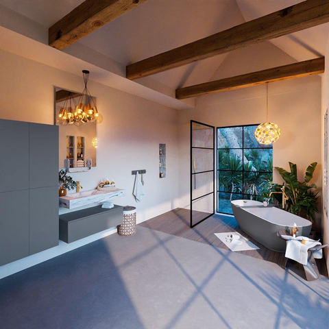 Mondiaz ALAN-DLUX Ensemble de meuble - 100cm - meuble Plata mat - 1 tiroir - Lavabo Cloud Glace suspendu - vasque Gauche - 1 trou de robinet SW806139