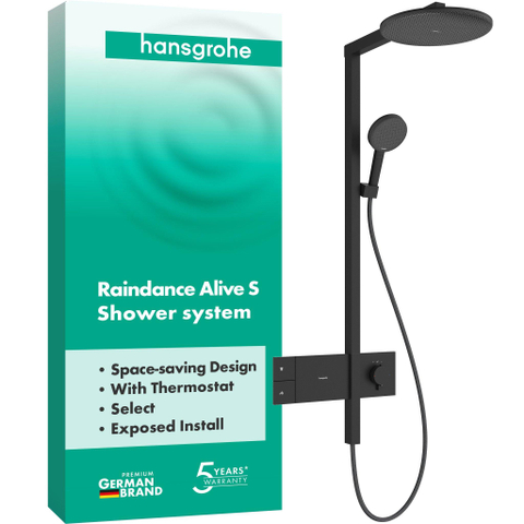 Hansgrohe Raindance alive S - showerpipe - 300 - 1jet - thermostaat - mat zwart SW1387717