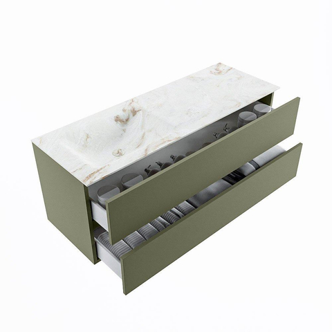MONDIAZ VICA-DLUX Ensemble meuble de salle de bains - 130cm - sous-meuble army - 2 tiroirs - lavabo encastré cloud gauche - 1 trou de robinet - version haute 60cm - frape SW1088735