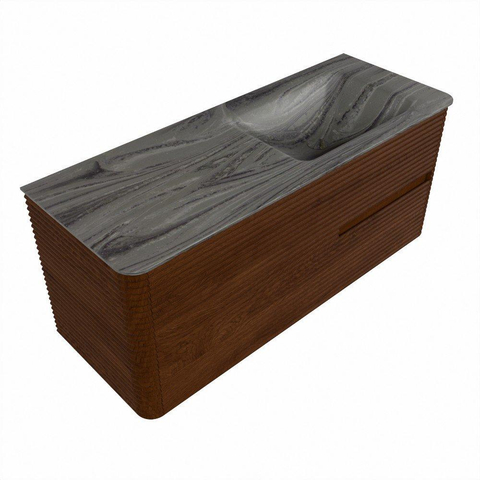 Mondiaz CIRO-DLUX Badkamermeubelset - 120x45x50cm - Solid surface wastafel Sombra - 1 wasbak Rechts - 1 kraangat - 2 lades - Ruby SW1531940