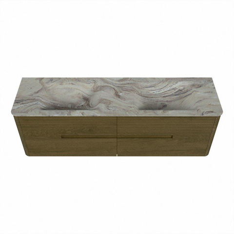 Mondiaz CIRO-DLUX Meuble de salle de bains - 160x45x50cm - Plan vasque solid surface Glace - 2 vasques Double - sans trous de robinet - 4 tiroirs - Dusk SW1533042