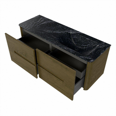Mondiaz CIRO-DLUX Badkamermeubelset - 130x45x50cm - Solid surface wastafel Lava - 1 wasbak Rechts - zonder kraangaten - 4 lades - Dusk SW1533039