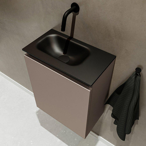 MONDIAZ TURE Toiletmeubel 40x23x50cm met 0 kraangaten 1 deuren smoke mat Wastafel Eden links Solid Surface Zwart SW475322