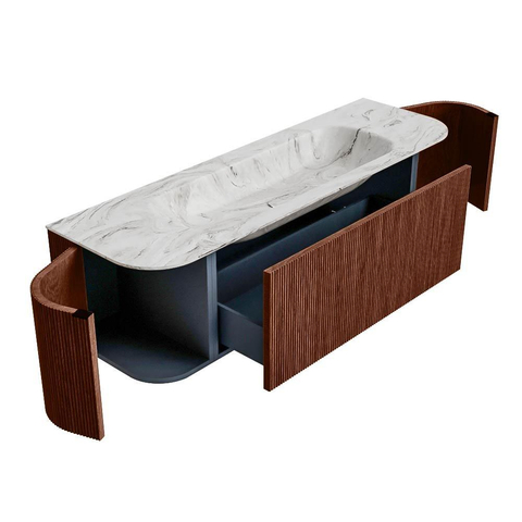 Mondiaz KURVE-DLUX Badkamermeubelset - 150x46x40cm - 1 lade - 2 deuren - wastafel solid surface - midden - 1 kraangat - Ruby SW1415822