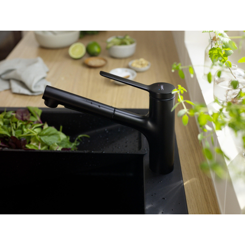 Hansgrohe Zesis m33 1 greeps keukenkraan - 150 metalen uittrekbare. vuistdouche - 2jet - mat zwart SW918714